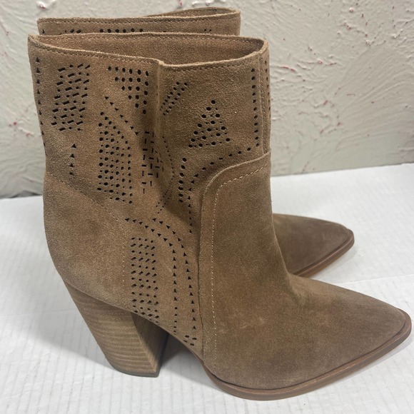 Vince‎ Camuto Catheryna Tan Taupe Brown Perforated Bootie Heel Boho US Size 5 - Picture 4 of 6